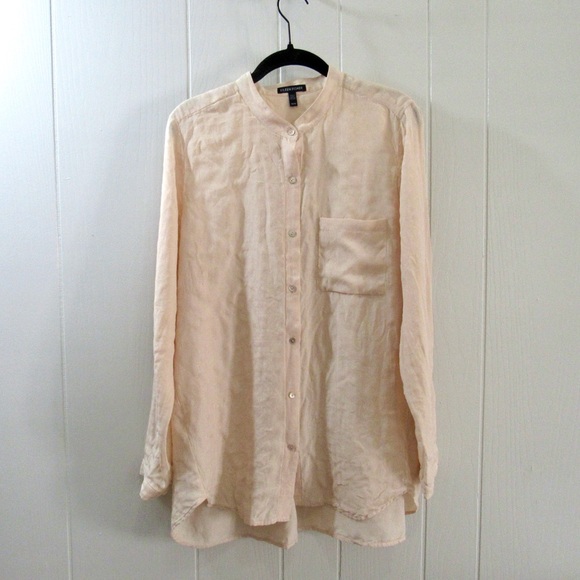 Eileen Fisher Tops - Eileen Fisher Shirt Medium Organic Cotton Silk Light Peach Button Long Sleeve